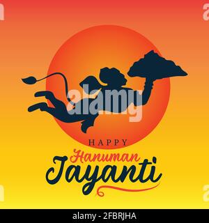 Happy Hanuman Jayanti papier peint de voeux vecteur d'affiche, vol hanuman silhouette illustration bannière design Illustration de Vecteur