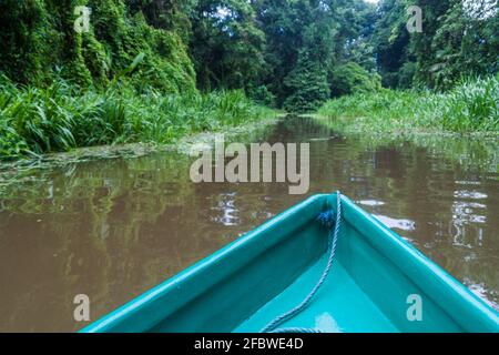 Bateau sur une rivière dans le parc national de Tortuguero, Costa Rica Banque D'Images