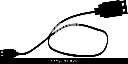 Illustration vectorielle de la silhouette noire d'un câble usb Illustration de Vecteur