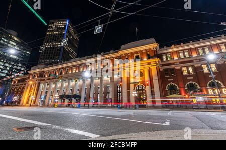 Station Waterfront la nuit. Vancouver, Colombie-Britannique, Canada Banque D'Images