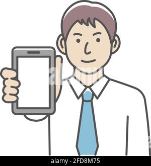 Jeune homme d'affaires montrant l'illustration vectorielle de l'écran du smartphone Illustration de Vecteur