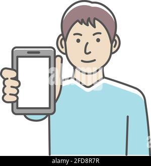 Jeune homme montrant l'illustration vectorielle de l'écran du smartphone Illustration de Vecteur