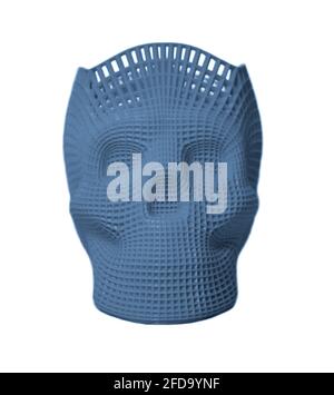 Crâne imprimé en plastique gris bleu sur une imprimante 3d. Banque D'Images