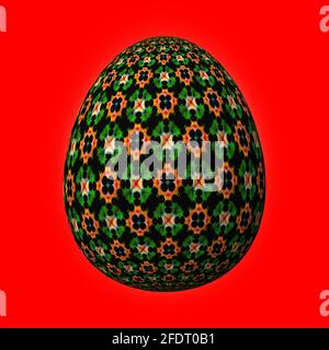 Joyeuses Pâques, motif artistique et coloré oeuf de pâques en 3D, illustration en 3D sur le rouge Banque D'Images