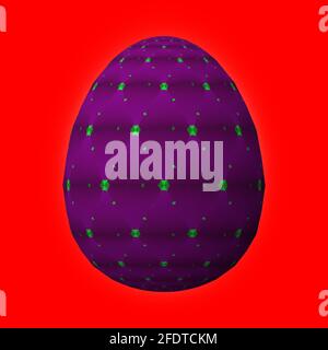 Joyeuses Pâques, motif artistique et coloré oeuf de pâques en 3D, illustration en 3D sur le rouge Banque D'Images