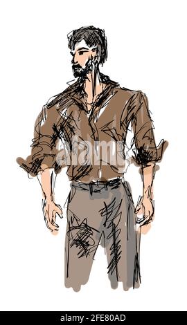 Résumé homme dessin à la main eps10 illustration vectorielle isolée sur fond blanc. Aucune référence Banque D'Images