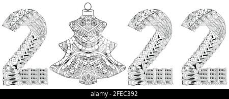 Décoration artistique peinte à la main. Illustration de couleur dessinée à la main. Numéroter deux mille vingt-deux objets zentangle. Illustration de Vecteur