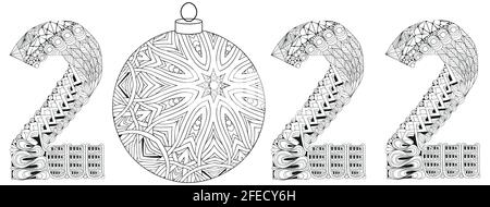 Décoration artistique peinte à la main. Illustration de couleur dessinée à la main. Numéroter deux mille vingt-deux objets zentangle. Illustration de Vecteur