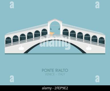 Affiche au design moderne avec fond coloré du pont du Rialto (Venise, Italie). Illustration vectorielle Illustration de Vecteur