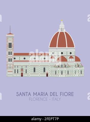 Affiche au design moderne avec fond coloré de Santa Maria del Fiore (Florence, Italie). Illustration vectorielle Illustration de Vecteur