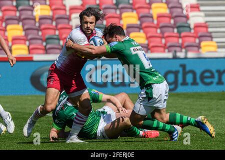 LONDRES, ROYAUME-UNI. 24 avril 2021. Danny Care of Harlequins est affronté lors du match de rugby Gallagher Premiership entre London Irish et Harlequins au Brentford Community Stadium le samedi 24 avril 2021. LONDRES, ANGLETERRE. Credit: Taka G Wu/Alay Live News Banque D'Images