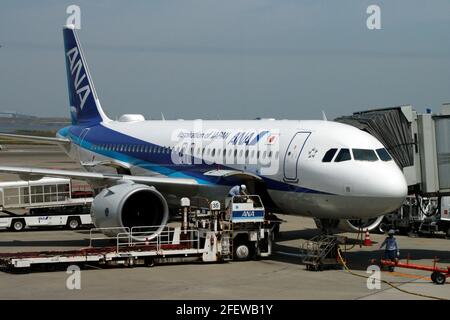 24 avril 2021, Tokyo, Japon: Tous les avions de Nippon Airways (ANA) vus à l'aéroport international de Tokyo, communément connu sous le nom d'aéroport Haneda à Tokyo. (Image de crédit : © James Matsumoto/SOPA Images via ZUMA Wire) Banque D'Images