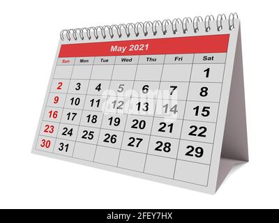 Une page du calendrier mensuel annuel - mois de mai 2021. rendu 3d Banque D'Images