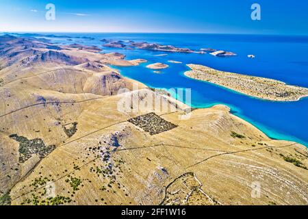 Kornati. Magnifique archipel insulaire paysage du parc national de Kornati vue panoramique aérienne, région de Dalmatie en Croatie Banque D'Images