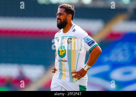 Leicester, Royaume-Uni. 24 avril 2021 ; Mattoli Woods Welford Road Stadium, Leicester, Midlands, Angleterre ; Gallagher Premiership Rugby, Leicester Tigers contre Northampton Saints; Ahsee Tuala of Northampton Saints crédit: Action plus Sports Images/Alamy Live News Banque D'Images