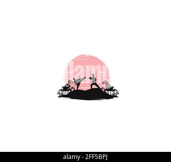 Active tae kwon do les combattants des arts martiaux combattent les combats et kicking sport silhouettes illustration Illustration de Vecteur