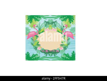 cadre tropical - palmiers verts et flamants roses Illustration de Vecteur