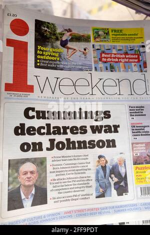 je nouvelles inews titre de journal Dominic 'Cummings déclare la guerre sur Johnsons' Londres Angleterre Royaume-Uni 24 avril 2021 Londres Angleterre Royaume-Uni Banque D'Images