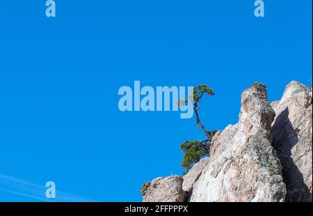 Colorado Springs, Colorado, États-Unis. 24 avril 2021 : un affleurement pi-on sur Cathedral Rock dans le jardin des dieux de Colorado Springs. Chaque printemps, autour du jour de la Terre, le département des parcs, loisirs et services culturels de Colorado Springs déclare une « matinée sans âme » dans le jardin des dieux. Les routes sont laissées vides et les amoureux de la nature sont invités à profiter du parc totalement sous la puissance humaine. Colorado Springs, Colorado crédit: CAL Sport Media/Alay Live News Banque D'Images