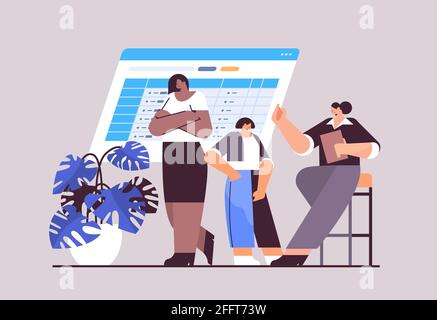 mélangez l'équipe de femmes d'affaires de course discutant pendant la réunion d'entreprise brainstorming affaires travail d'équipe de développement Illustration de Vecteur