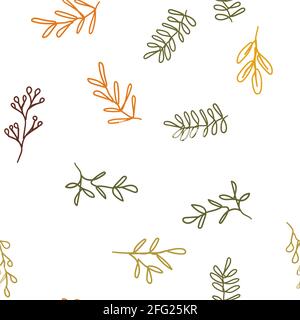 Un simple dessin à la main en automne laisse un motif sans couture sur fond blanc. Illustration de Vecteur