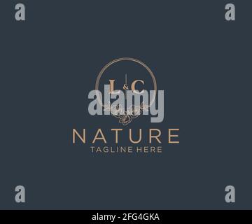 Lettres LC cadres floraux. Décoration unique en monoline préfaite, modifiable et féminine, pour une carte de vœux, une invitation à un mariage. Illustration de Vecteur