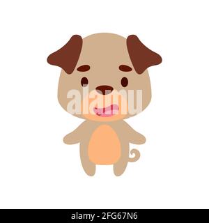 Joli petit chien sur fond blanc. Personnage animal de dessin animé pour les cartes d'enfants, douche de bébé, invitation d'anniversaire, intérieur de maison. Chi aux couleurs vives Illustration de Vecteur