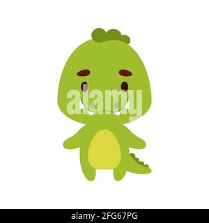 Joli petit crocodile sur fond blanc. Personnage animal de dessin animé pour les cartes d'enfants, douche de bébé, invitation d'anniversaire, intérieur de maison. Couleur vive c Illustration de Vecteur