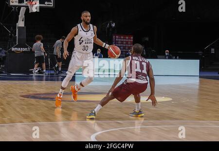 NORRIS COLE (Etats-Unis) garde de pointe d'ASVEL LDLC en action pendant la coupe de basketball JDA Dijon / Tony Parker-propriété ASVEL Lyon-Villeurbanne au stade AccorHotels Arena le 24 avril 2021 à Paris, France. Photo de Loic Baratoux/ABACAPRESS.COM Banque D'Images