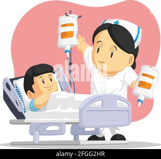 Infirmière aidant Sick Child Pediatric patient Hospital Cartoon Illustration de Vecteur