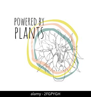 Illustration de boho minimaliste d'une citation alimentée par des plantes avec du noir art de ligne en pot maison plante paix lily et formes abstraites arrière-plan Illustration de Vecteur