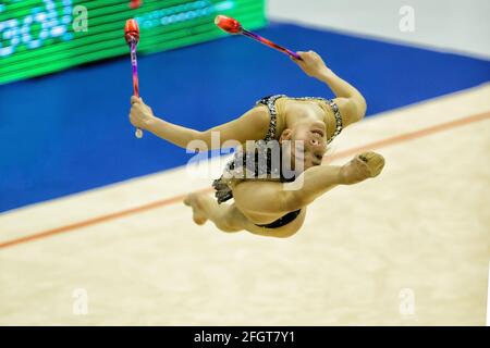 Turin, Italie. 24 avril 2021. Raffaeli Sofia (Ginnastica Fabriano) durant la finale 2021 de la gymnastique Rythmique italienne six, gymnastique à Turin, Italie, avril 24 2021 crédit: Independent photo Agency/Alamy Live News Banque D'Images