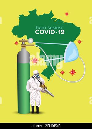 Affiche de lutte contre le coronavirus. Le Brésil va lutter contre Covid-19 post de médias sociaux. Conception d'illustrations vectorielles Illustration de Vecteur
