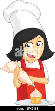 Cupcake Muffin boulangerie pâtisserie pâtisserie Cake Shop Cartoon Mascot Illustration de Vecteur