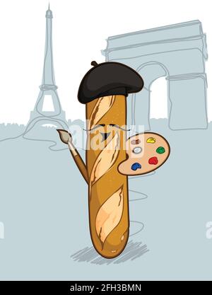 Dessin d'illustration du vecteur de dessin du rouleau de pain de baguette française Illustration de Vecteur