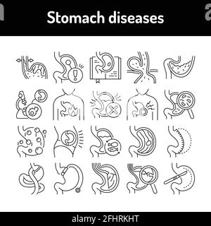 Ensemble de lignes d'icônes de maladies de l'estomac. Elément vectoriel isolé. Pictogrammes de contour pour la page Web, l'application mobile, la promotion. Contour modifiable. Illustration de Vecteur