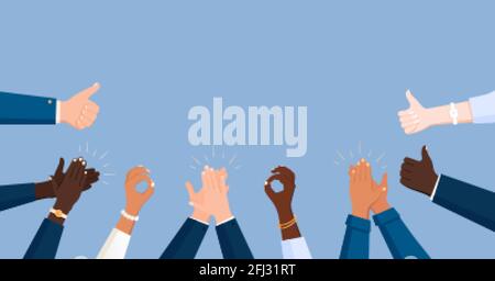 Applaudir les mains d'affaires de coeur ok applaudir la composition de cadre plat avec les employés de bureau sont les mains humaines de l'illustration à vecteur couleur Illustration de Vecteur