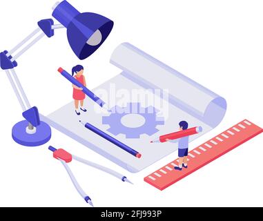 Concept éducatif avec des personnages 3d d'élèves et de papeterie isométrique illustration vectorielle Illustration de Vecteur