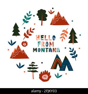 Collection USA. Bonjour du thème Montana. Symboles d'état Illustration de Vecteur