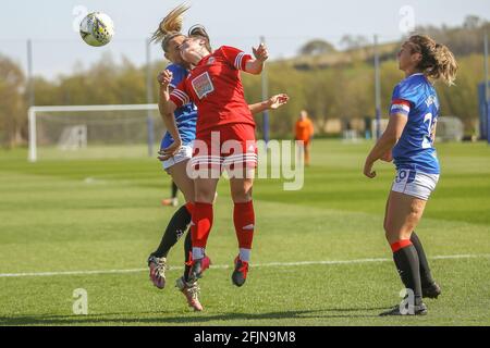 Milngavie, East Dunbartonshire, Écosse. 25 avril 2021. Action pendant la Scottish Building Society Scottish Women's Premier League 1 Fixture Rangers FC vs Forfar Farmington FC, Rangers Training Complex, Milngavie, East Dunbartonshire. 25/04/2021 | Credit Colin Poultney/Alay Live News Banque D'Images