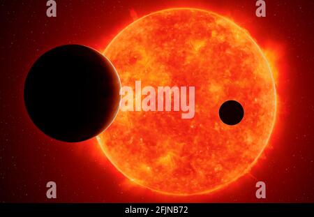 Deux exoplanètes contre la naine rouge, éléments de cette image fournis par la NASA Banque D'Images
