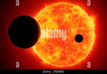 Deux exoplanètes contre la naine rouge, éléments de cette image fournis par la NASA Banque D'Images