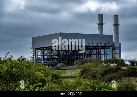 La centrale électrique de Damhead Creek est une centrale électrique partiellement construite sur des pilotis. Banque D'Images