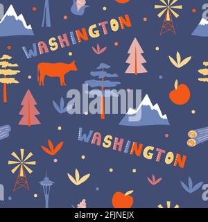 Collection USA. Illustration vectorielle de la hème de Washingtont. Symboles d'état Illustration de Vecteur