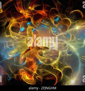 Peinture abstraite. Anges dans l'espace surréel. Rendu 3D Banque D'Images