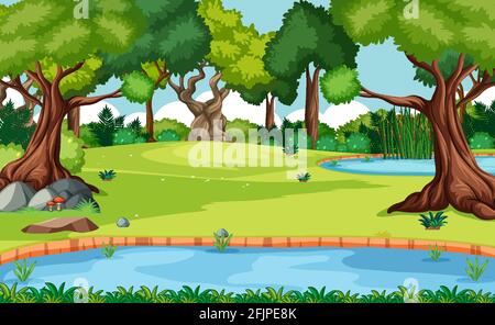 Nature forêt paysage scène avec beaucoup d'arbres illustration Illustration de Vecteur