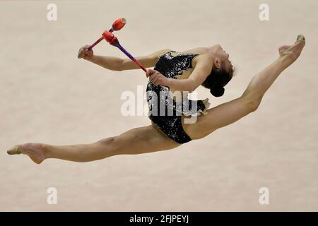 Turin, Italie. 24 avril 2021. TURIN: 24.04.2021Pala Gianni Asti FINAL SIX DE GYMNASTIQUE RYTHMIQUE Championnat national de Serie A1 et A2 Clubs SOFIA RAFFAELI GINNASTICA FABBIRIANO (photo de Tonello Abozzi/Pacific Press) crédit: Pacific Press Media production Corp./Alay Live News Banque D'Images