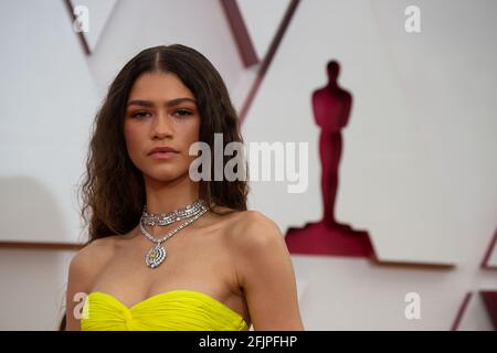 Los Angeles, États-Unis. 25 avril 2021. Zendaya arrive sur le tapis rouge de la 93e Oscars® à Union Station à Los Angeles, CA, le dimanche 25 avril 2021. (Photo avec la permission de Matt petit/A.M.P.A.S. via Credit: SIPA USA/Alay Live News Banque D'Images