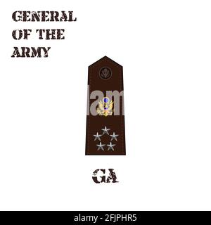 Symbole vectoriel réaliste du chevron du général de l'armée de l'armée américaine. Description et nom abrégé. Illustration de Vecteur