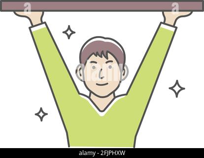 Jeune homme tenant l'objet au-dessus. Illustration vectorielle. Illustration de Vecteur